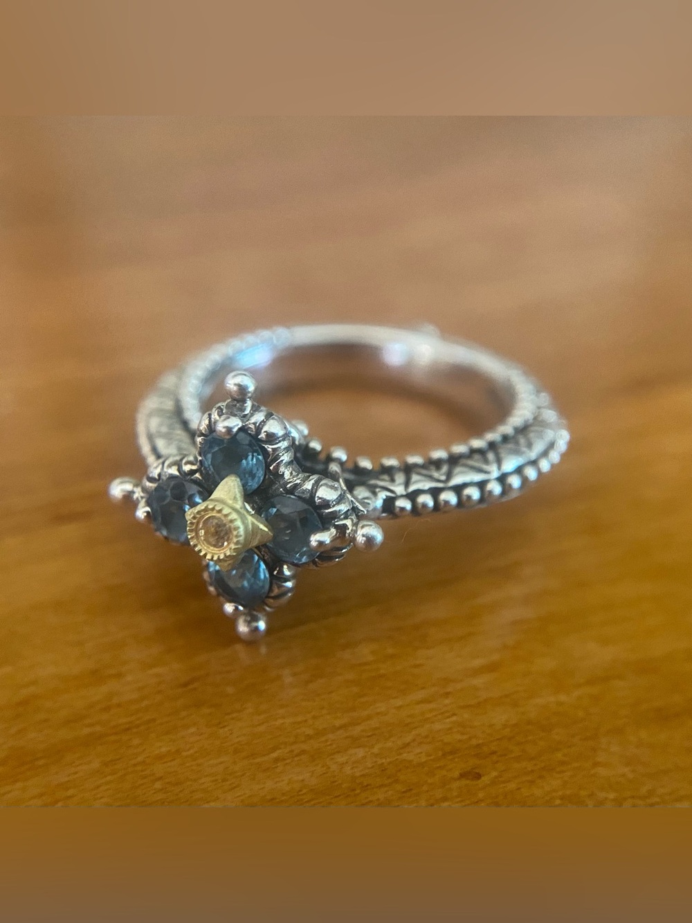 Barbara Bixby 18k Gold Sterling Silver Blue Topaz Stack Ring Size 8